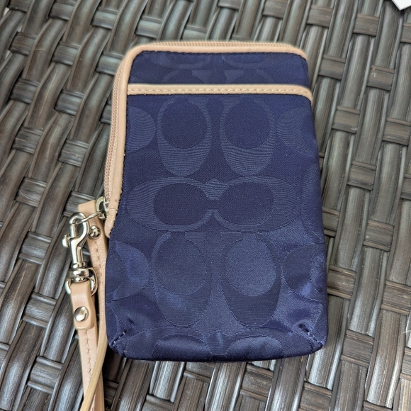 Coach Navy Wristlet with Tan Accents - Picture 2 of 4